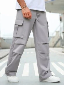 Manfinity CasualCool Men's Casual Minimalist Commute Solid Color Cargo Pants - Light Grey - View 4