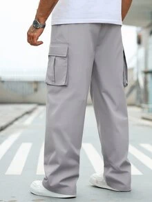 Manfinity CasualCool Men's Casual Minimalist Commute Solid Color Cargo Pants - Light Grey - View 2