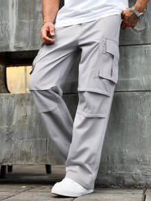 Manfinity CasualCool Men's Casual Minimalist Commute Solid Color Cargo Pants - Light Grey - View 5