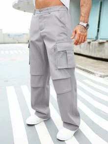 Manfinity CasualCool Men's Casual Minimalist Commute Solid Color Cargo Pants - Light Grey - View 3