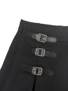 SHEIN Franclia This New Autumn Women's Black Elegant Skirt Features A Belt Buckle And Slit Lining Design,Perfect For Parties,Commuting, Halloween,And Christmas. - Black - View 5