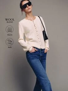 MOTF PREMIUM Women's Solid Color Casual Versatile Daily Cardigan - Apricot - View 4