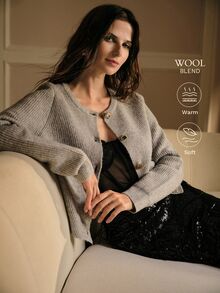 MOTF PREMIUM ELEGANT RHINESTONE DECORATED GLOSSY AUTUMN/WINTER CARDIGAN JACKET - Black - View 6