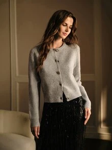 MOTF PREMIUM ELEGANT RHINESTONE DECORATED GLOSSY AUTUMN/WINTER CARDIGAN JACKET - Black - View 4