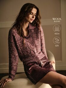 MOTF PREMIUM LAZY HIGH-END LOOSE FIT PULLOVER KNIT SWEATER WITH TURN-DOWN COLLAR - Burgundy - View 1