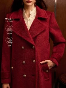 MOTF PREMIUM MANTEL WANITA WOL SATU SISI, KANCING GANDA, PANJANG SEDANG, UNTUK MUSIM GUGUR/DINGIN - Merah - View 1