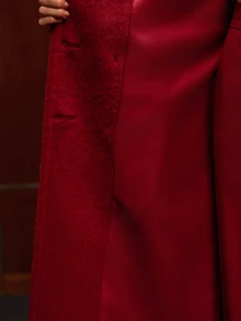 MOTF PREMIUM MANTEL WANITA WOL SATU SISI, KANCING GANDA, PANJANG SEDANG, UNTUK MUSIM GUGUR/DINGIN - Merah - View 8