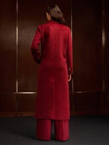 MOTF PREMIUM MANTEL WANITA WOL SATU SISI, KANCING GANDA, PANJANG SEDANG, UNTUK MUSIM GUGUR/DINGIN - Merah - View 3
