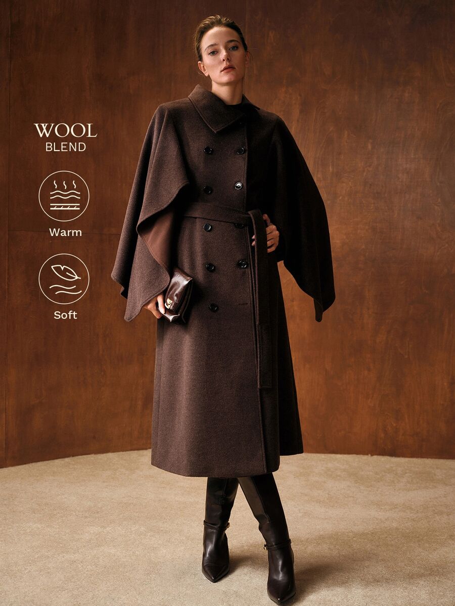 MOTF PREMIUM WOMEN'S SOLID COLOR FASHION VERSATILE CAPE OVERCOAT - Dark Grey - View 1