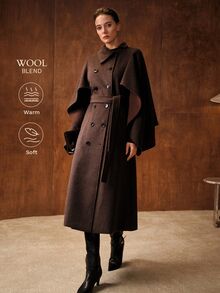 MOTF PREMIUM WOMEN'S SOLID COLOR FASHION VERSATILE CAPE OVERCOAT - Dark Grey - View 4