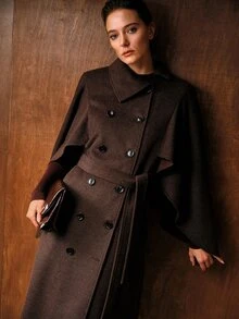MOTF PREMIUM WOMEN'S SOLID COLOR FASHION VERSATILE CAPE OVERCOAT - Dark Grey - View 5
