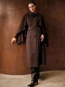 MOTF PREMIUM WOMEN'S SOLID COLOR FASHION VERSATILE CAPE OVERCOAT - Dark Grey - View 7
