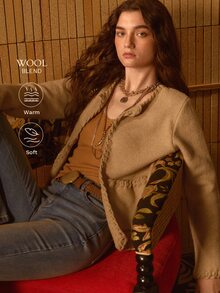 MOTF STUDIO Cardigan Rajut Gaya Santai Musim Gugur Wanita dengan Hiasan Crochet - Khaki - View 1