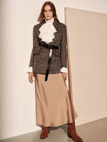 MOTF PREMIUM WOMEN'S AUTUMN/WINTER WOOL PLAID WIDE SHOULDER CINCHED WAIST EMBROIDERED BLAZER - Grey - View 9