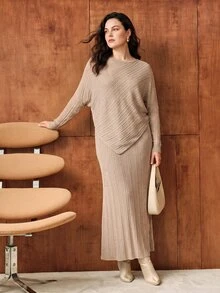 MOTF PREMIUM PLUS SIZE WOMEN'S ASYMMETRICAL PULLOVER SWEATER - Brown - View 5