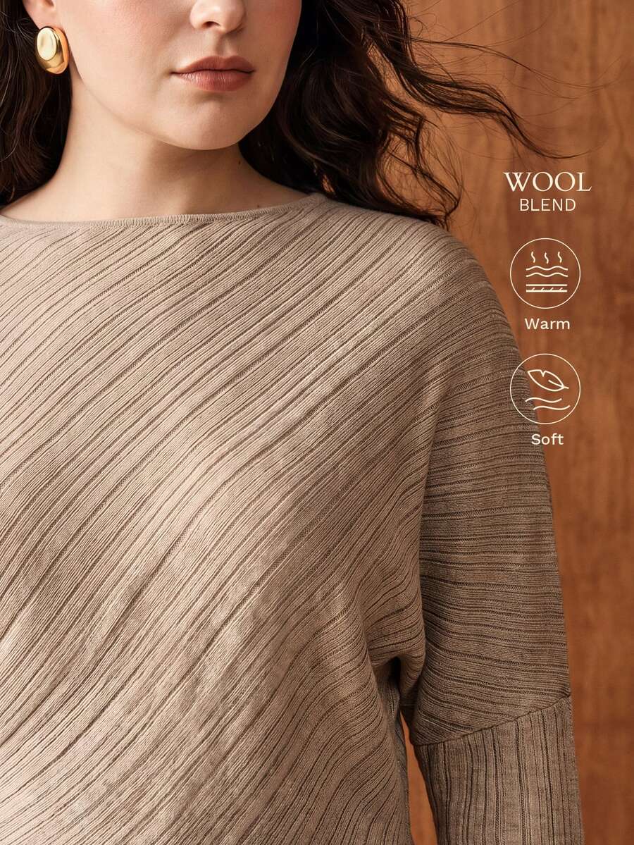 MOTF PREMIUM PLUS SIZE WOMEN'S ASYMMETRICAL PULLOVER SWEATER - Brown - View 1