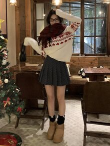 DAZY 女款深灰色休閒可愛學院風百搭日常穿著迷你裙 校園秋季 - 灰色 - 查看 8
