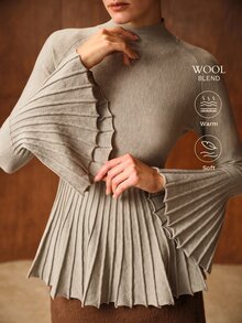 MOTF PREMIUM كنزة نسائية بتصميم مصمم بأكمام واسعة وحافة مطوية - كاكي - مشاهدة 1