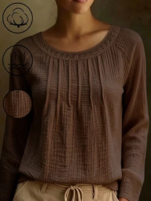 Holdful Holdful Women's Solid Color Casual Versatile Daily Long Sleeve Shirt - Brown - View 6