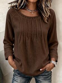 Holdful Holdful Women's Solid Color Casual Versatile Daily Long Sleeve Shirt - Brown - View 5