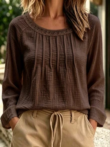 Holdful Holdful Women's Solid Color Casual Versatile Daily Long Sleeve Shirt - Brown - View 4