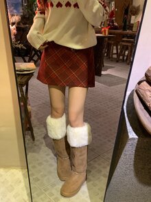 DAZY Women's Casual Plaid Skirt, Autumn/Winter - Burgundy - View 4