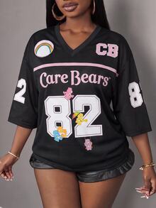 Slaydiva SHEIN X Care Bears Women's Casual Everyday Short Sleeve T-Shirt With Letter And Number Pattern - Multicolor - View 5