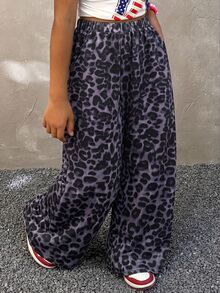 SHEIN 青少年女孩秋季豹紋長褲 休閒日常街頭風 百搭校園逛街派對穿搭 - 彩色 - 查看 2