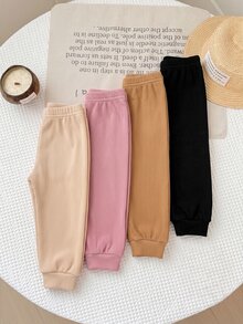 SHEIN 4件組可愛百搭休閒秋冬純色鬆緊腰女嬰長褲 - 彩色 - 查看 5
