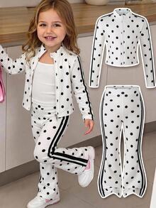 SHEIN Young Girl Polka Dot Print Jacket & Flare Pants Set - Multicolor - View 1