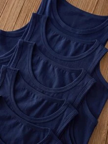 SHEIN 5-Piece Young Boys Minimalist Style Solid White Round Neck Sleeveless Lightweight Soft - Navy Blue - View 5