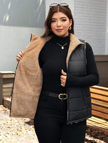SHEIN LUNE Plus Size Women's Zipper Front Pocket Casual Smart Casual Baggy Cowboy Vest Autumn Coat Going Out Rodeo Club Black - Black - View 11