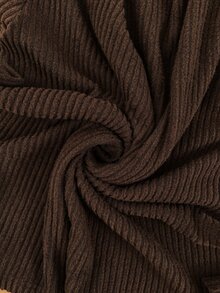SHEIN LUNE Plus Size Women Solid Color Overlap V-Neck Long Sleeve Casual Baggy Top Formal Evening Holiday Brown Summer - Coffee Brown - View 5