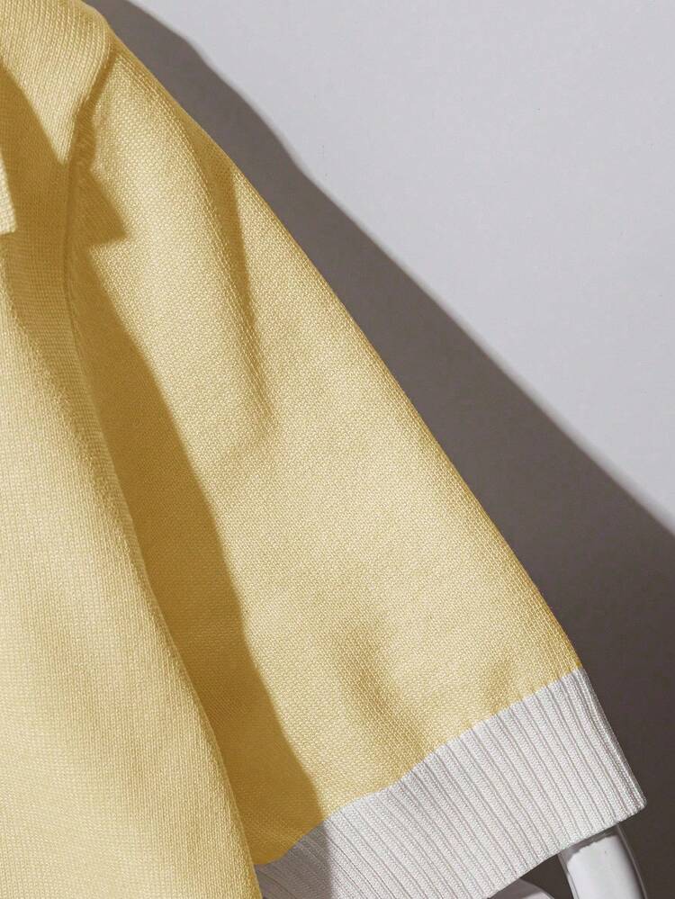 Franclia New Summer Soft Korean Style Casual & Office Versatile Polo Collar Knit Top For Women - Pale Yellow - View 6