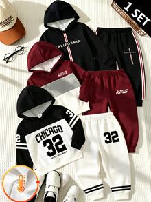 Baby Boys Sweatshirt Sets Street Black White Number 32 Print Long Sleeve Hooded Loose Pants Autumn Family Matching Racing - Multicolor - View 1
