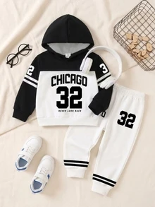 Baby Boys Sweatshirt Sets Street Black White Number 32 Print Long Sleeve Hooded Loose Pants Autumn Family Matching Racing - Multicolor - View 2
