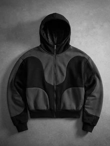 Manfinity Roghcode Men's Young Zip-Up Hoodie Sweatshirt, Beach Vacation Going Out Holiday Fall Streetwear Y2k, Goth Black - Black - View 1