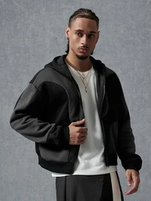 Manfinity Roghcode Men's Young Zip-Up Hoodie Sweatshirt, Beach Vacation Going Out Holiday Fall Streetwear Y2k, Goth Black - Black - View 5