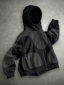 Manfinity Roghcode Men's Young Zip-Up Hoodie Sweatshirt, Beach Vacation Going Out Holiday Fall Streetwear Y2k, Goth Black - Black - View 6