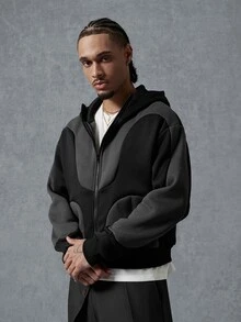 Manfinity Roghcode Men's Young Zip-Up Hoodie Sweatshirt, Beach Vacation Going Out Holiday Fall Streetwear Y2k, Goth Black - Black - View 7