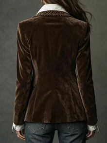 Glimmora Women's Fashion Retro Leopard Print Patchwork Collar Blazer Jacket, Autumn/Winter - Brown - View 4