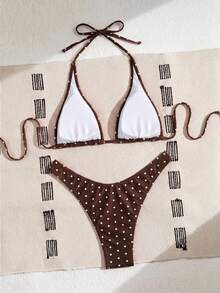 Swim Basics 2 件套女士波尔卡圆点印花比基尼套装，两件套比基尼套装，休闲度假风格 - 彩色 - 查看 4