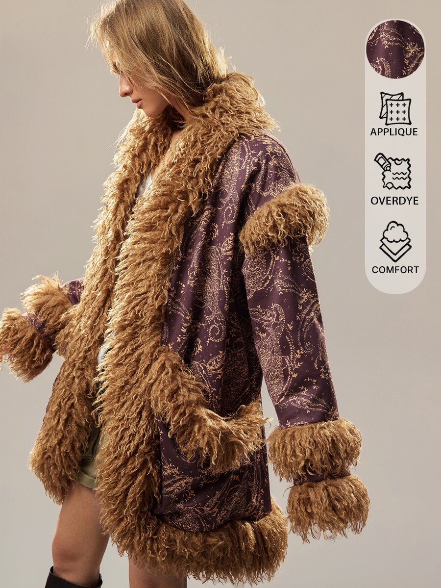SHEIN Cardigan Wanita Vintage Longgar Panjang Sedang, Mantel Bulu Panjang yang Melangsingkan, Mantel Bulu Imitasi