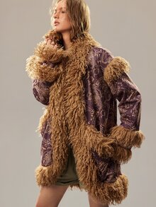 SHEIN Cardigan Wanita Vintage Longgar Panjang Sedang, Mantel Bulu Panjang yang Melangsingkan, Mantel Bulu Imitasi - Coffee Brown - View 7