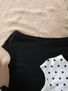SHEIN 青少年女孩 3件組 度假緊身露肩多色T恤，夏季休閒套裝，舒適日常簡約風 - 黑與白 - 查看 8