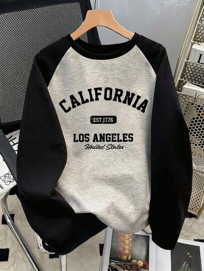 Resyla Women's Letter Print Casual Loose Fit Round Neck Raglan Long Sleeve T-Shirt
