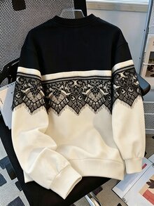 Mulvari Women's Lace Trim Patchwork Contrast Color Casual Loose Round Neck Pullover Sweatshirt Fall/Winter Y2k Concert Outfit Karol Y2k - Multicolor - View 5