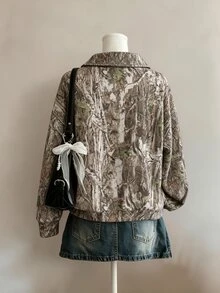 SHEIN Sparklyn 青少年女孩 迷彩與枯葉印花半拉鍊落肩抓絨衛衣 街頭復古風 休閒舒適 童裝秋季疊穿 Y2K 運動風 外出街拍 校園 慵懶氛圍 萬聖節 美式校園風 Citywalk - 彩色 - 查看 3