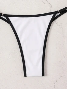 Costavie Women's Summer Beach Contrast Color Halter Tie Sexy Bikini Swimwear Set - Black and White - View 7