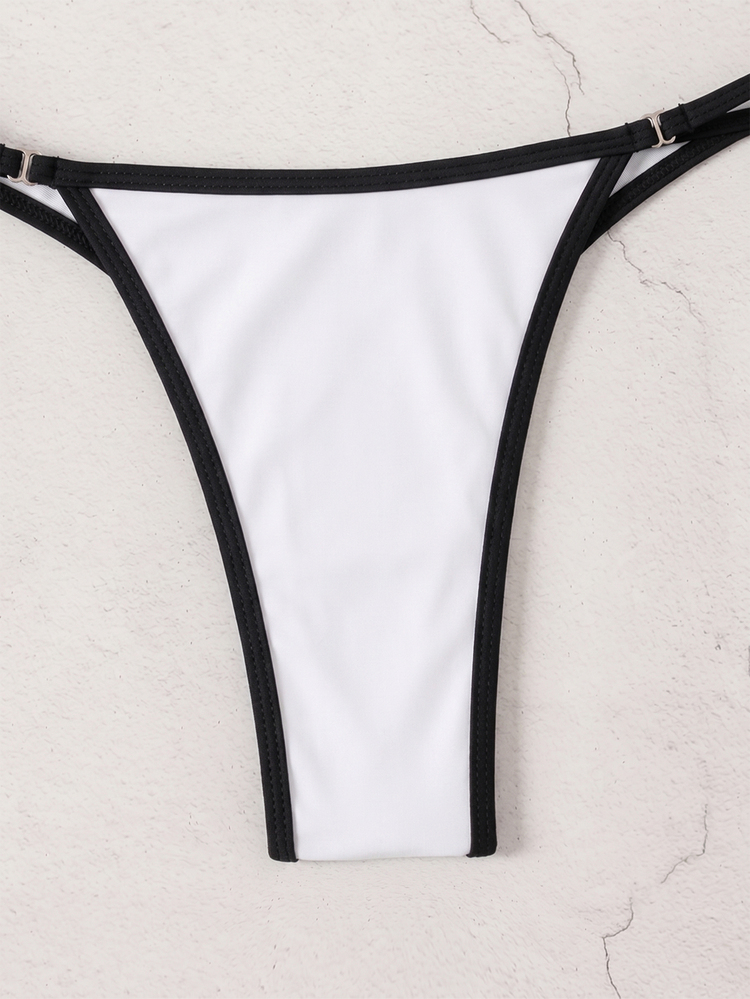 Costavie Conjunto de bikini de verano para mujer con top halter y Bottom de contraste de color sexy - Blanco y Negro - Añade 7
